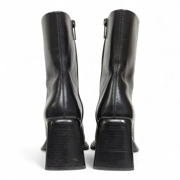 Black Leather Square Toe Sculptural Triangle Heel Minimalist Modern Ankle 10 - Picture 6 of 10